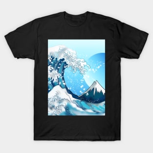 Wave off Kanagawa with a blue moon T-Shirt